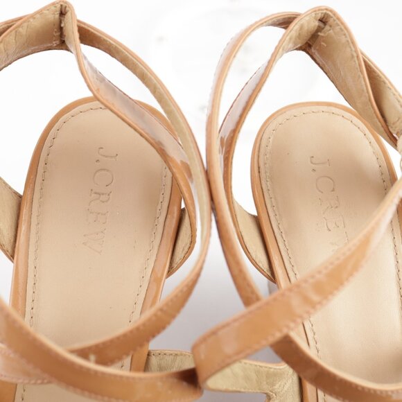 J Crew Womens Marci Sandals Size 9 Nude Tan Patent Wedge Heel Strappy Dress Shoe - Picture 9 of 13